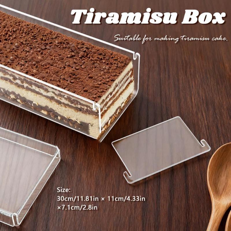 Kitchen Baking Storage Containers - 頑丈な長方形アクリルティラミス容器 透明デザートベーキングモールド 多機能ボックス 結婚式 キッチン ベーカリー用