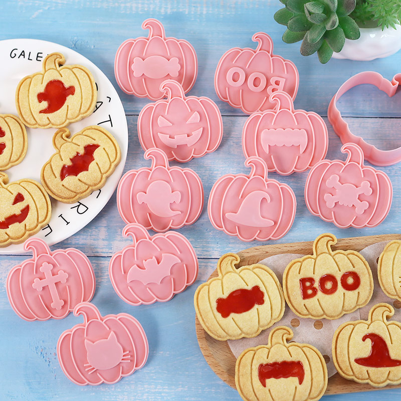 Cookie Cutter Set - ハロウィン用ジャム入りクッキーカッターセット10個入り、パンプキン＆バット型ビスケットモールド、ハロウィンのベーキングに最適な不気味なお菓子作りに。
