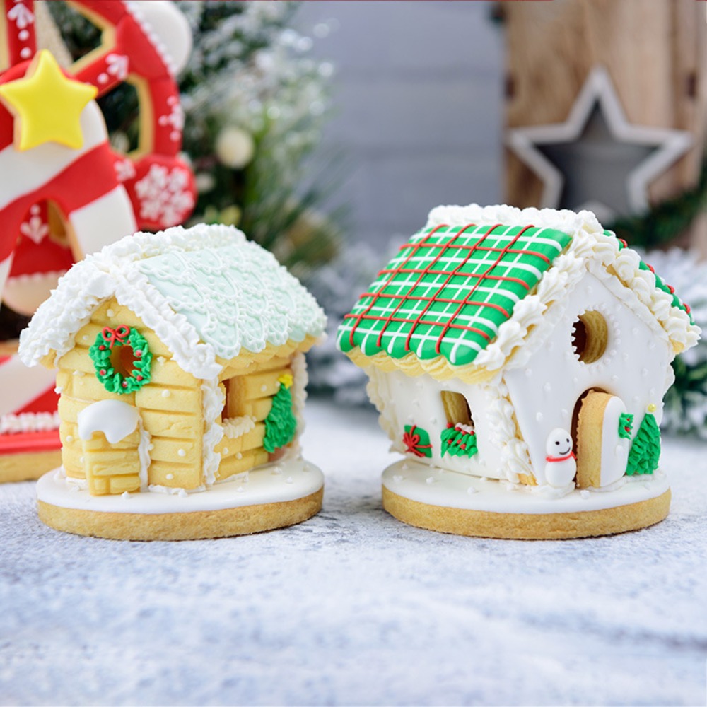 Cookie Cutter Set - 6個入りミニクリスマスジンジャーブレッドハウス型抜きセット 3Dプラスチック型 DIYホリデービスケットステンシル ベーキング＆ファミリークラフト用