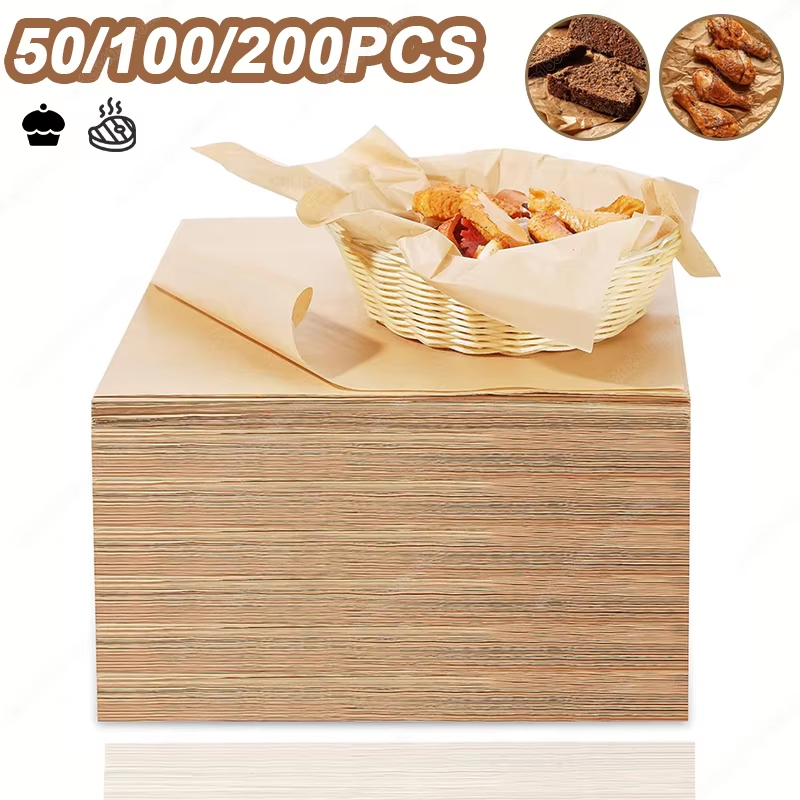 Kitchen Paper For Baking - ベーキングペーパー,パーチメントシート,エアフライヤーグリル,長方形マット,パン,ケーキ,ベーキングパッド,キッチン,オーブン,50, 100, 200個
