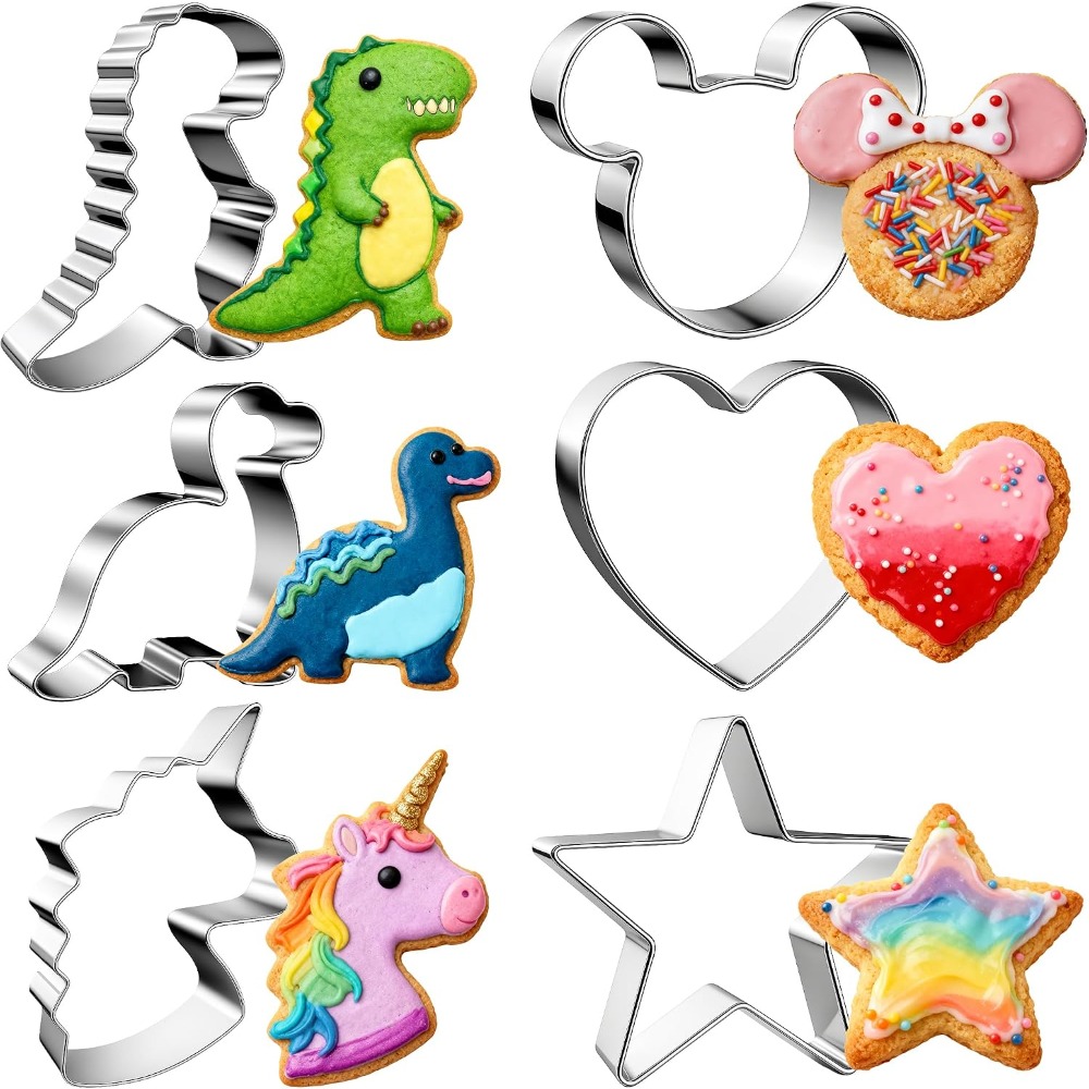 Cookie Cutter Set - ステンレス製クッキーカッターセット ミッキー、ユニコーン、恐竜、ハート、星型の金属製ビスケット型 クリスマス、バレンタイン、ホリデーパーティーのデコレーション用