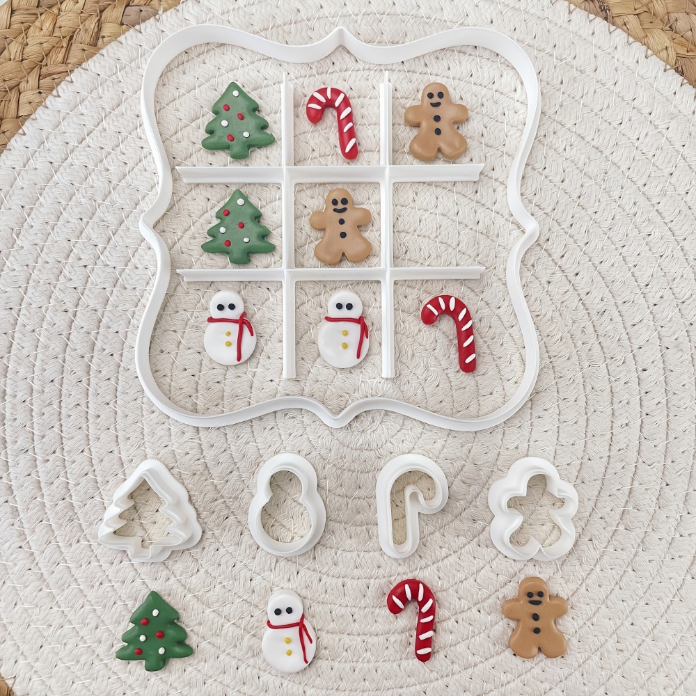 Cookie Cutter Set - 6個入りクリスマスティックタックトーコッキーカッターセット、ツリー、雪だるま、ジンジャーブレッドマン＆キャンディケーン型、DIYパーティーベーキングツール
