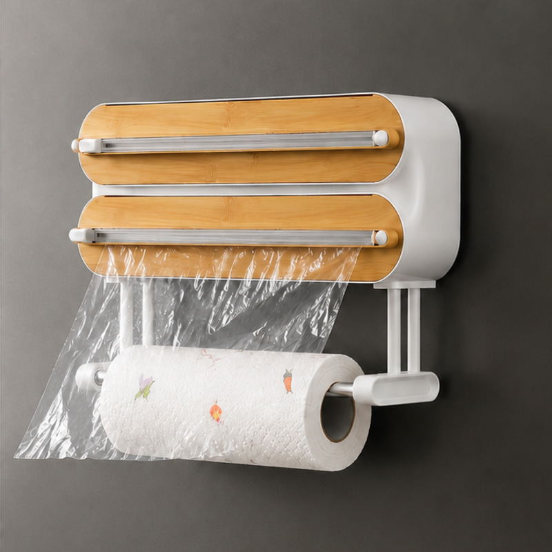 Kitchen Zo - 磁気式食品ラップディスペンサーカッター、ラップフィルムホイルオーガナイザー、壁掛け冷蔵庫キッチン収納ホルダーボックス、キッチンツール