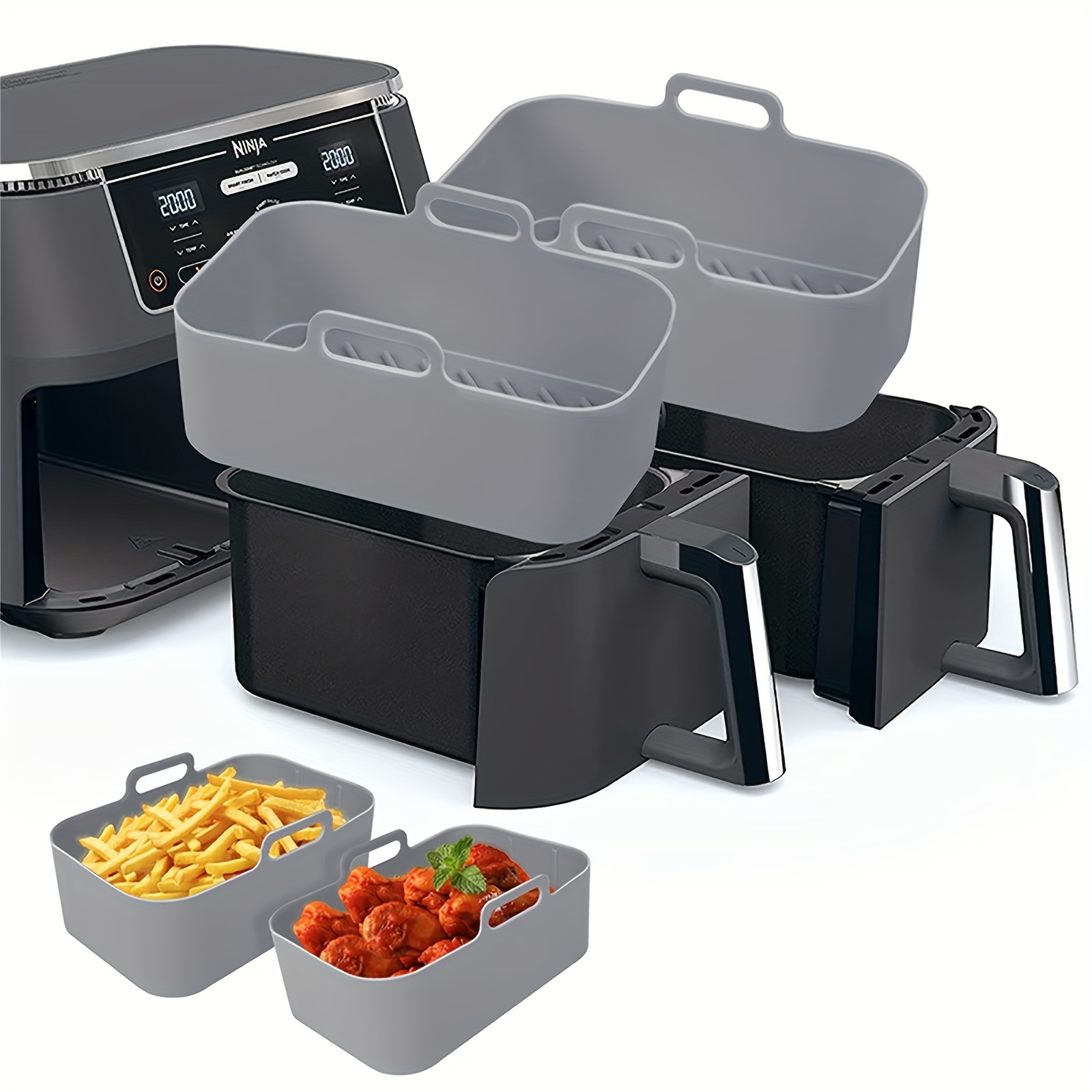Kitchen Baking Pan - 1/2 個エアフライヤーシリコントレイ再利用可能な忍者デュアルバスケットベーキングパンオーブンポットプレートライナーエアフライヤーキッチン揚げアクセサリー
