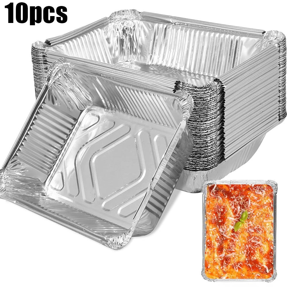 Kitchen Baking Storage Containers - 10 個使い捨てアルミ箔食品保存容器オーブンベーキングパン調理キッチン正方形アルミ箔トレイキッチンツール