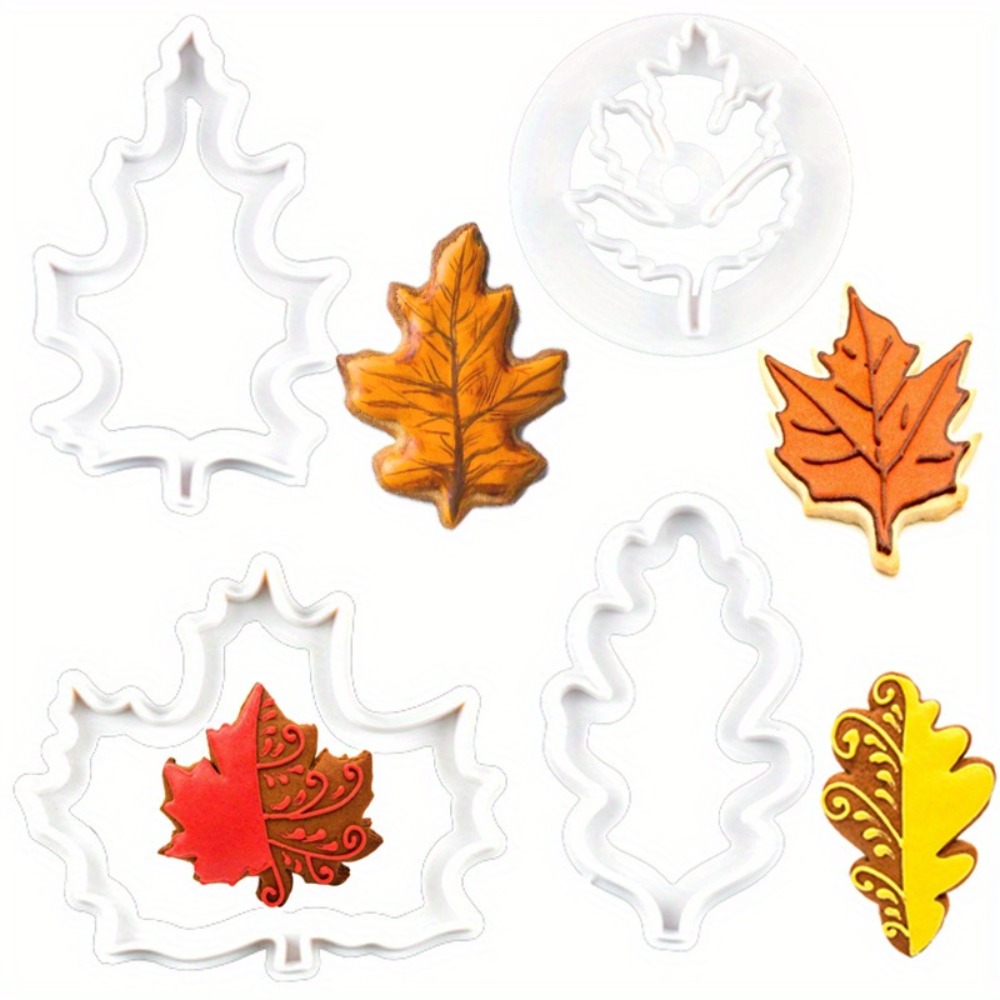Cookie Cutter Set - 4個セット 秋の葉型クッキーカッター メープル、オーク、ヒイラギの葉の形をした丈夫なプラスチック型 感謝祭、秋のベーキング、DIYクラフト用