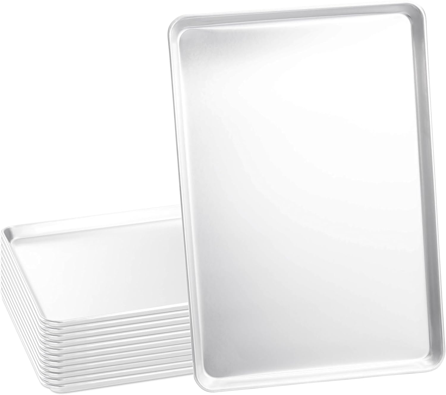 Kitchen Baking Pan - フルサイズ業務用アルミ製ベーキングシートパンセット、大型18x26インチ、頑丈なワイヤー補強リム付きフラットクッキートレイ、ベーカリー、レストラン、家庭用オーブン、キッチン調理用、12個セット