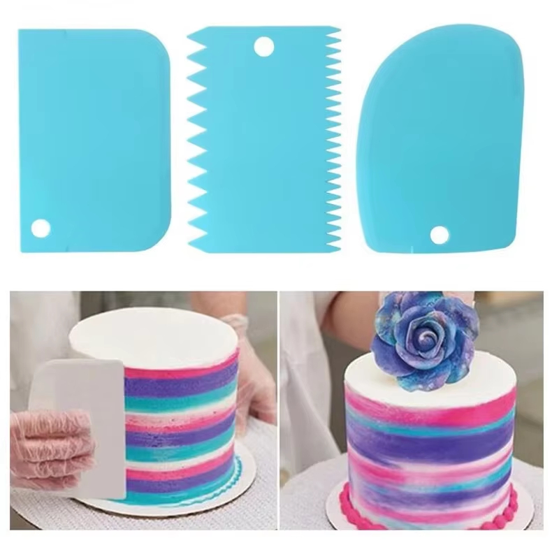 Kitchen Baking Tools - 3個入りクリームスクレーパー、不規則な歯状エッジDIYコーム、ケーキデコレーションフォンダンペストリーカッター、ベーキングツール、多色