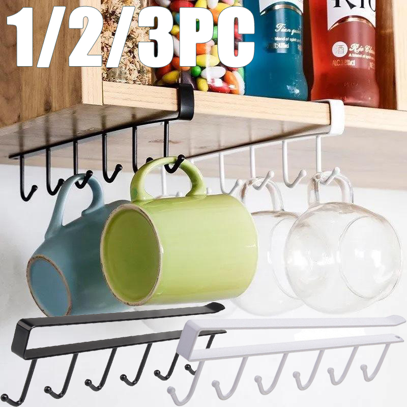 Kitchen Zo - 1/2/3個入り 6フック キッチンキャビネット収納ラック 無料ワードローブ キッチン/バスルームオーガナイザー 穴あけ不要