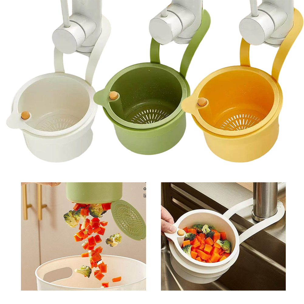 Kitchen Zo - 1個入りプレス式排水バスケット：食品ストレーナー＆シンクオーガナイザー、キッチン＆バスルーム用多機能蛇口吊り下げ収納