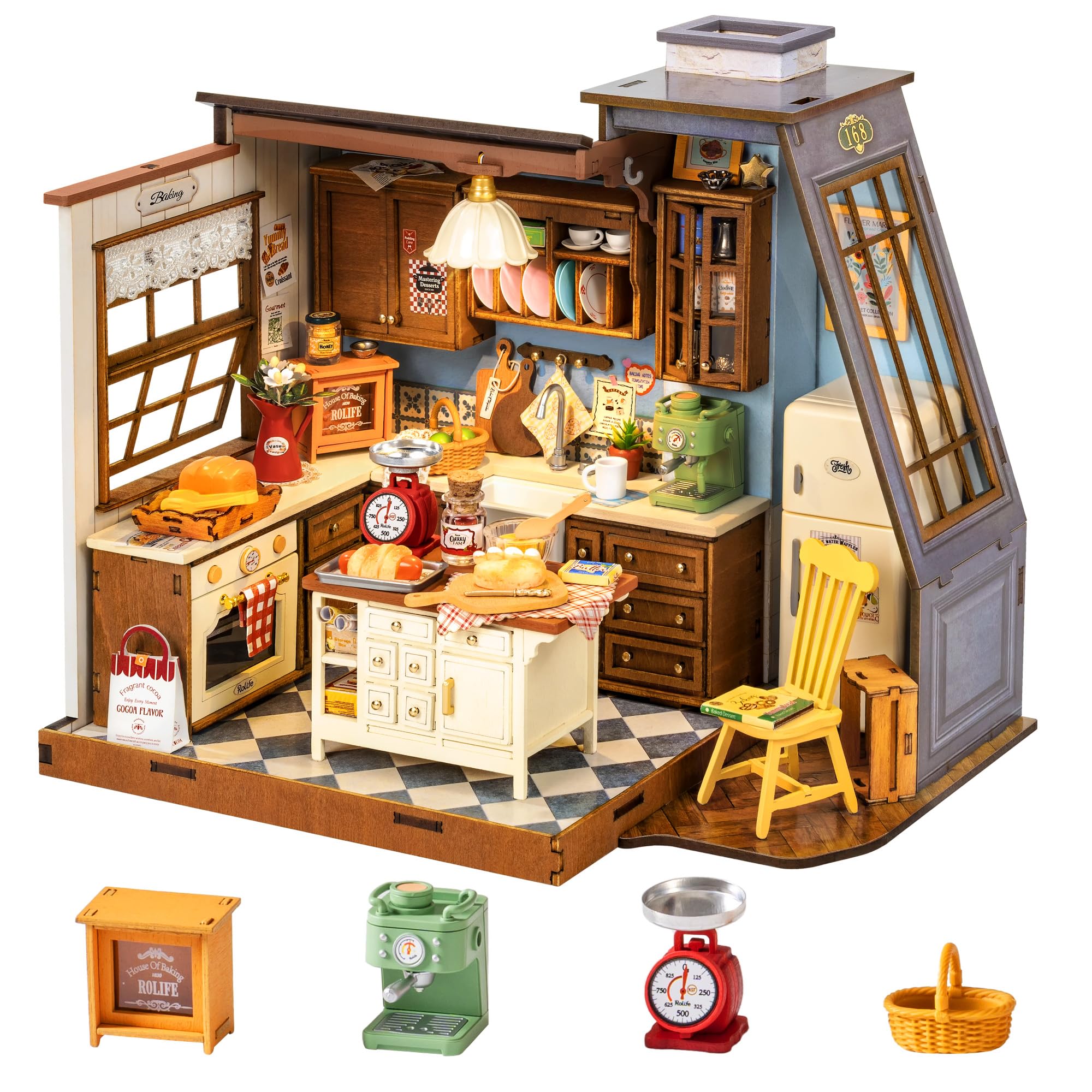 Baking Kitchen Robotime - ロライフ DIY ミニチュアハウスキット モデルキット ドールハウス ベーキングキッチン