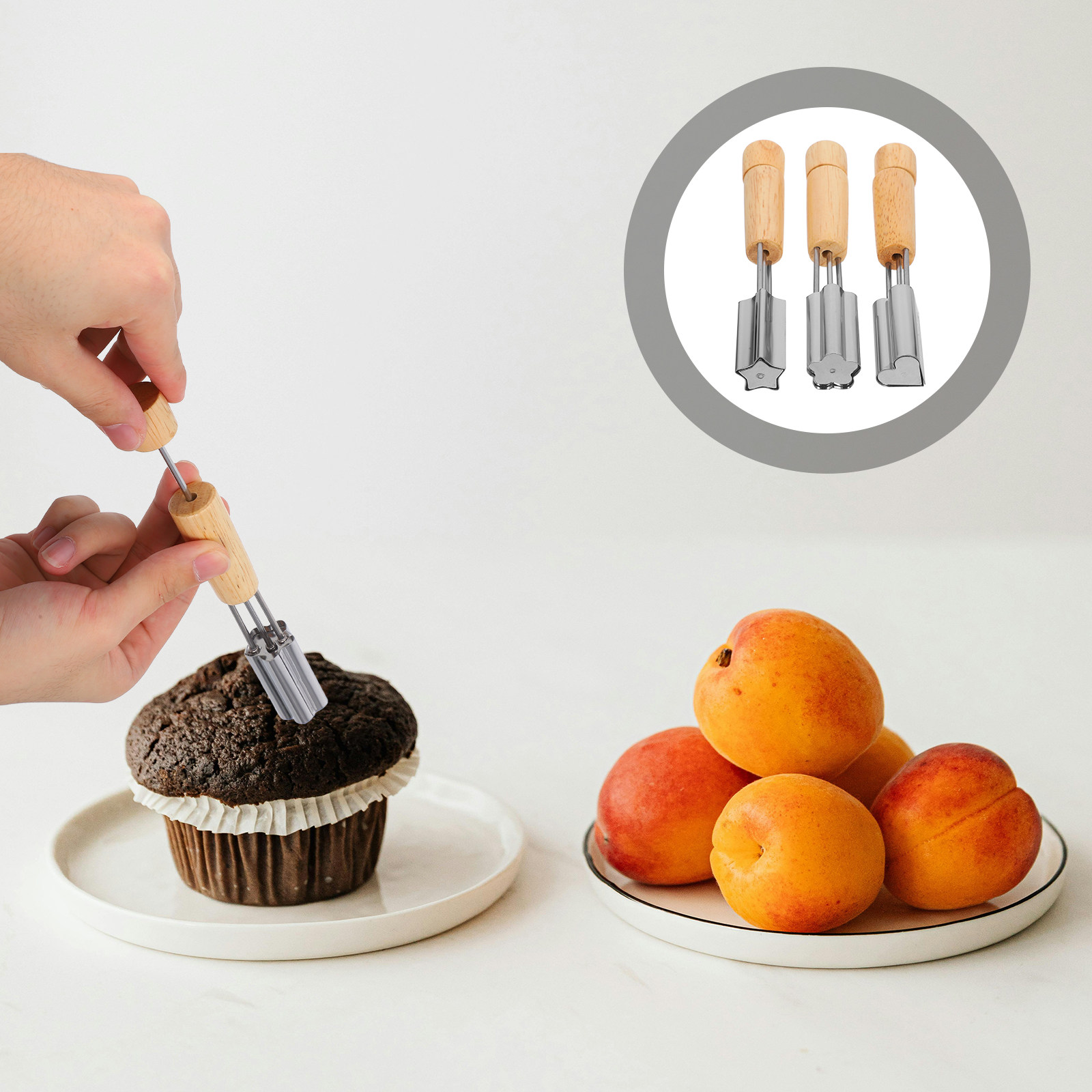 Cookie Cutter Set - プレミアムステンレス製クッキーカッターセット（木製ハンドル付き、花・ハート・星型） - クッキー、カップケーキ、ケーキ作りに最適