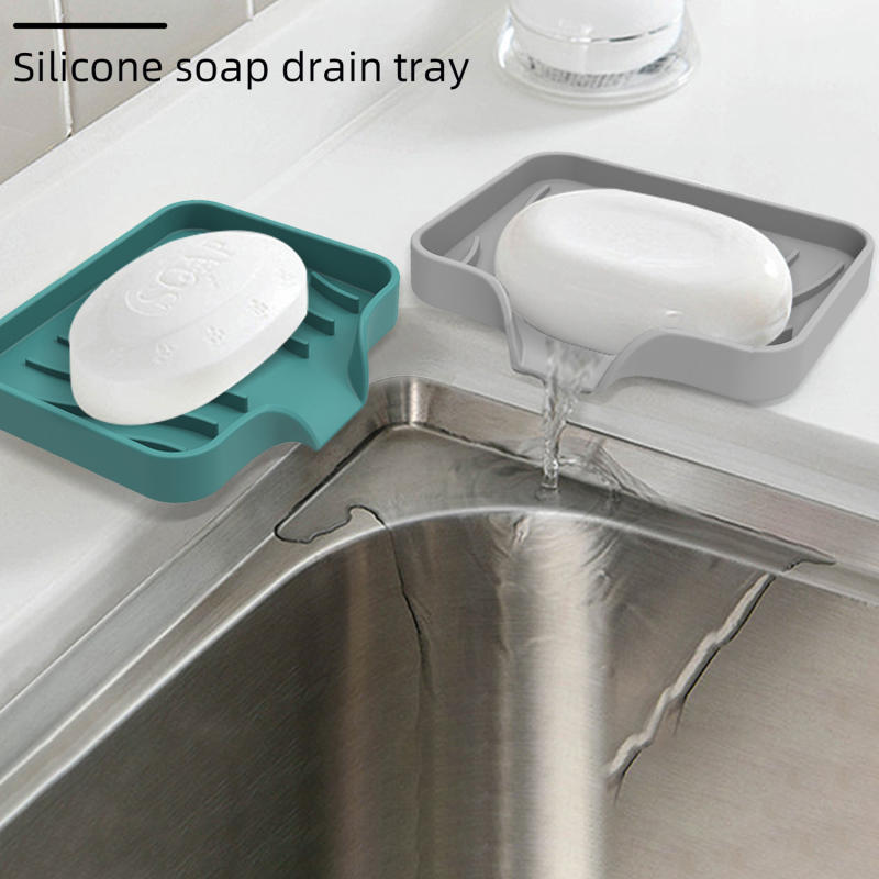 Kitchen Zo - 排水口付きシリコン製シンクトレイ、石鹸・スポンジ収納ホルダー、カウンターシンク用スクラバーブラシ収納ラック、キッチンオーガナイザー