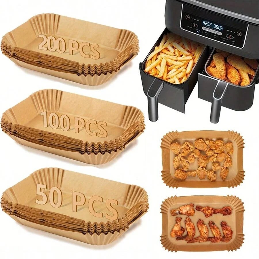 Kitchen Paper For Baking - エアフライヤーペーパーライナー 使い捨て耐油・耐熱性 ベーキング、電子レンジ調理、ディープフライヤーアクセサリー用 簡単お手入れ
