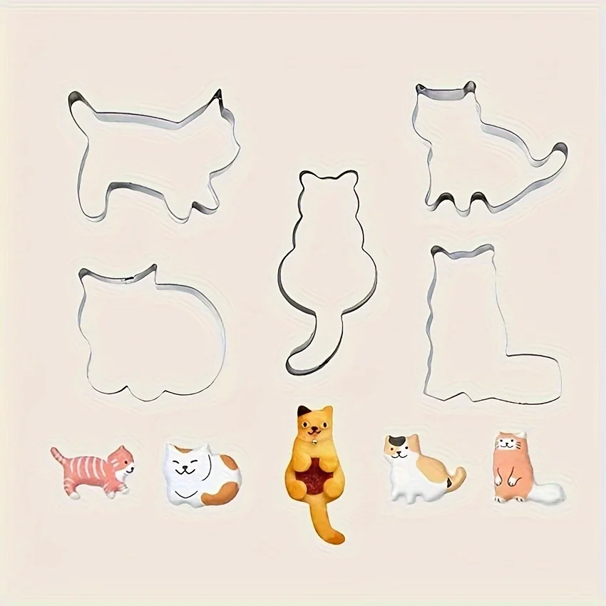 愛らしい猫と子猫の形のクッキーカッター5個セット - 創造的 - Kitchen Baking Essentials のレビューと価格