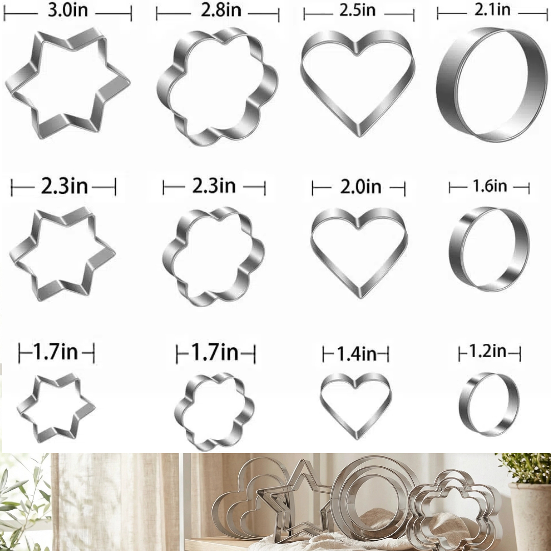 12個/20個ステンレス鋼製クッキー型セット、ハート、星、丸 - Cookie Cutter Set のレビューと価格