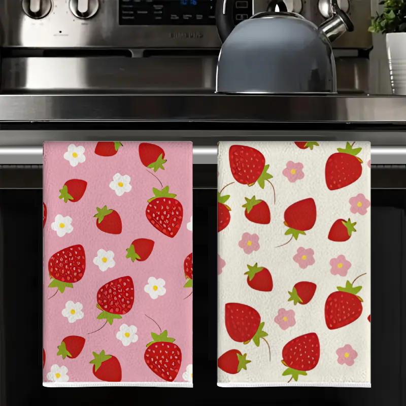 2枚、ピンクと白のイチゴの花のキッチンタオル、40cm*60 - Kitchen Baking Essentials のレビューと価格