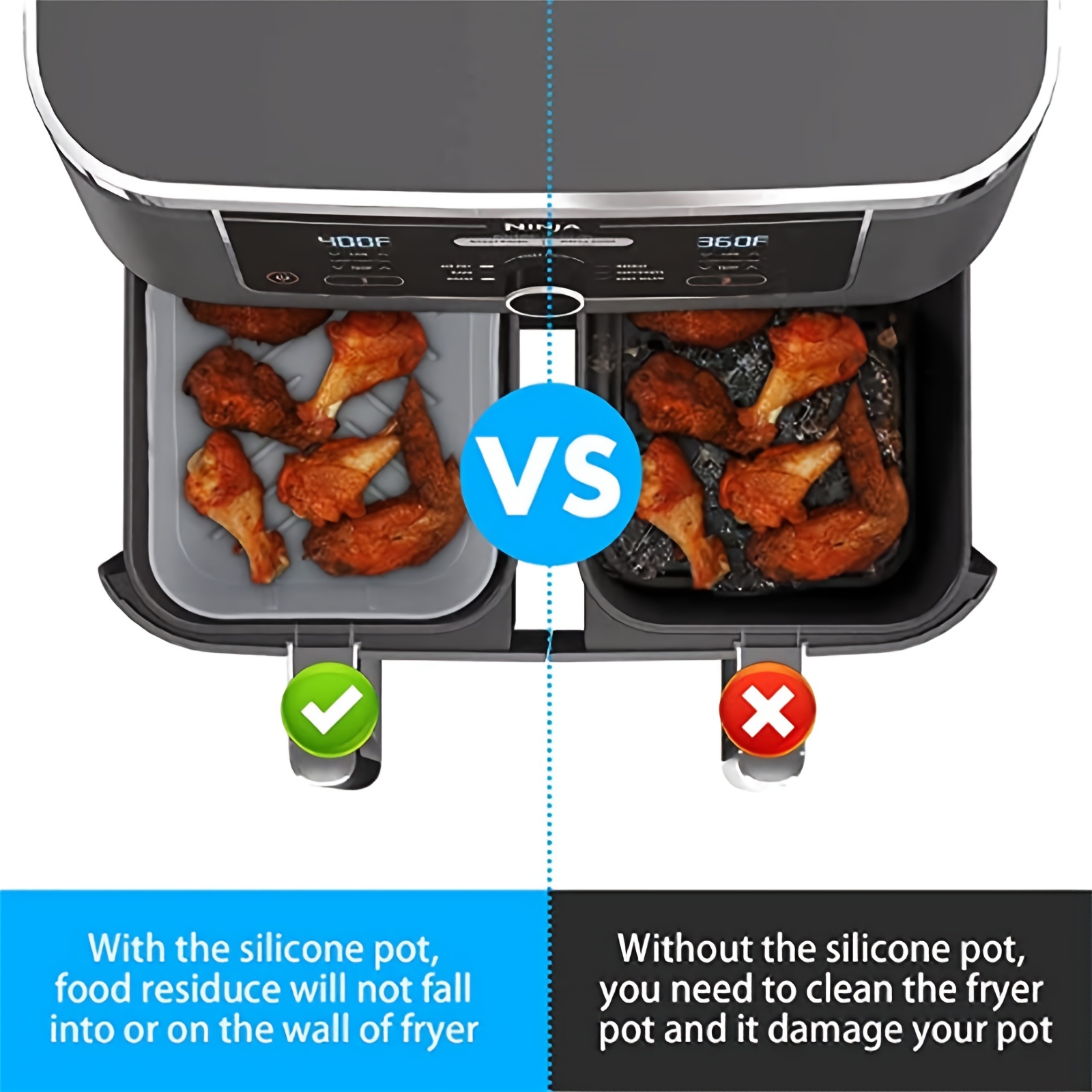 1/2 個エアフライヤーシリコントレイ再利用可能な忍者デュア - Kitchen Baking Pan のレビューと価格