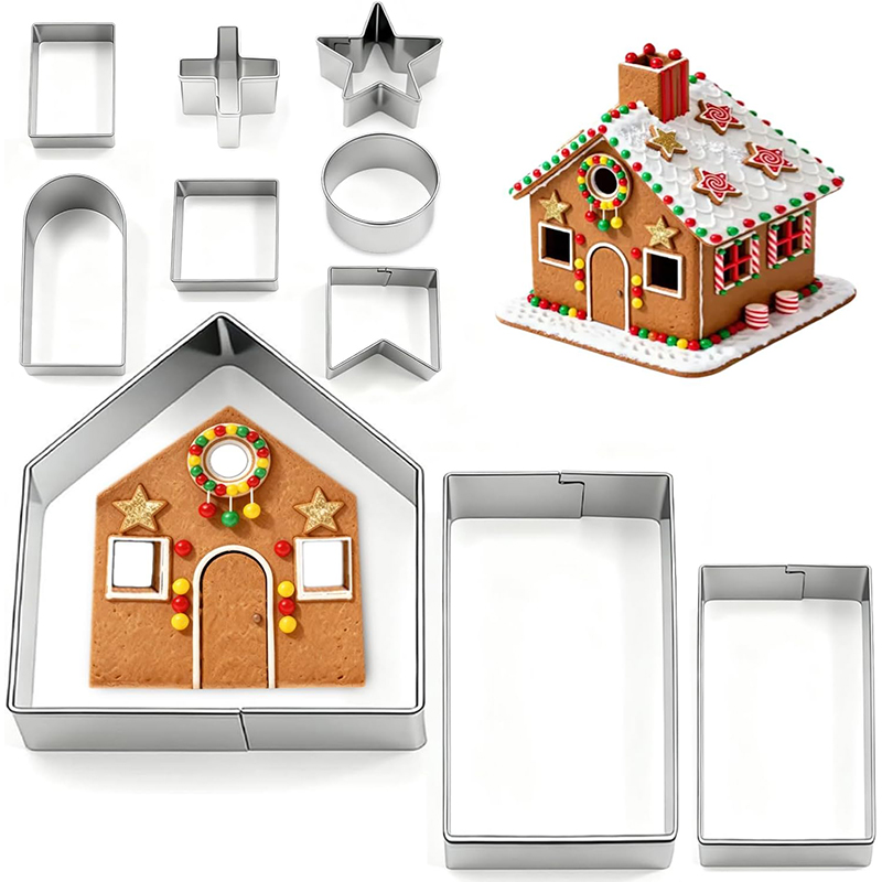 10個入りジンジャーブレッドハウス型抜き型セット ステンレス - Cookie Cutter Set のレビューと価格