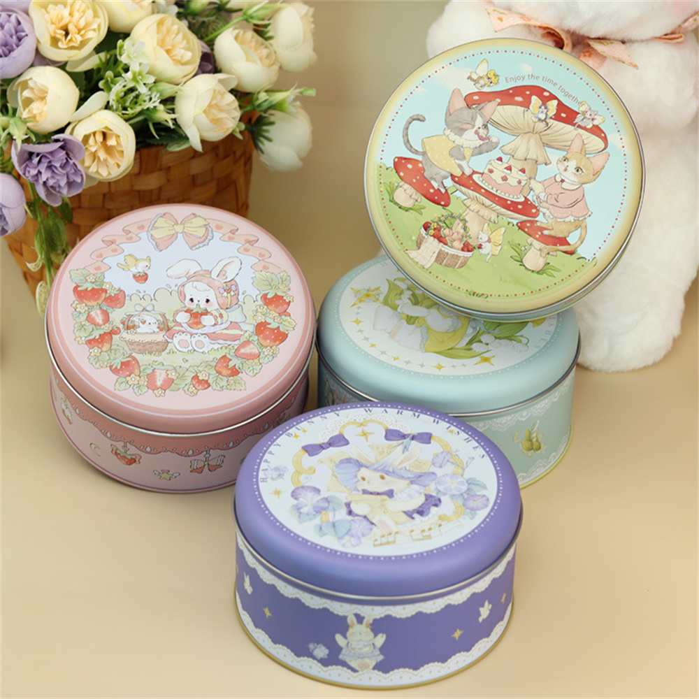 ウサギの絵が描かれた収納ボックス,空の鉄の箱,大きな丸い缶, - Kitchen Baking Storage Containers のレビューと価格