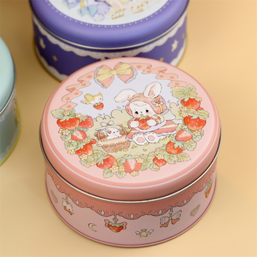 ウサギの絵が描かれた収納ボックス,空の鉄の箱,大きな丸い缶, - Kitchen Baking Storage Containers のレビューと価格