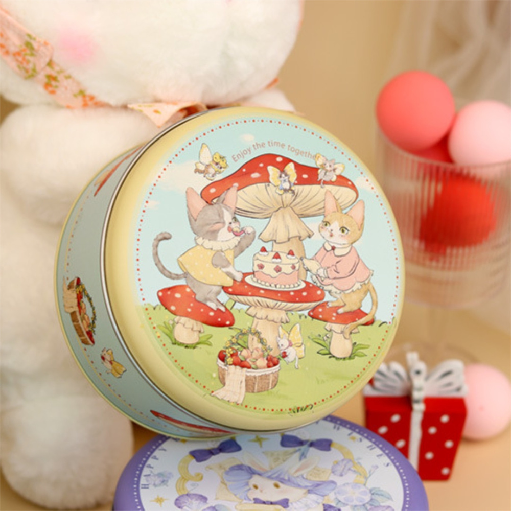 ウサギの絵が描かれた収納ボックス,空の鉄の箱,大きな丸い缶, - Kitchen Baking Storage Containers のレビューと価格