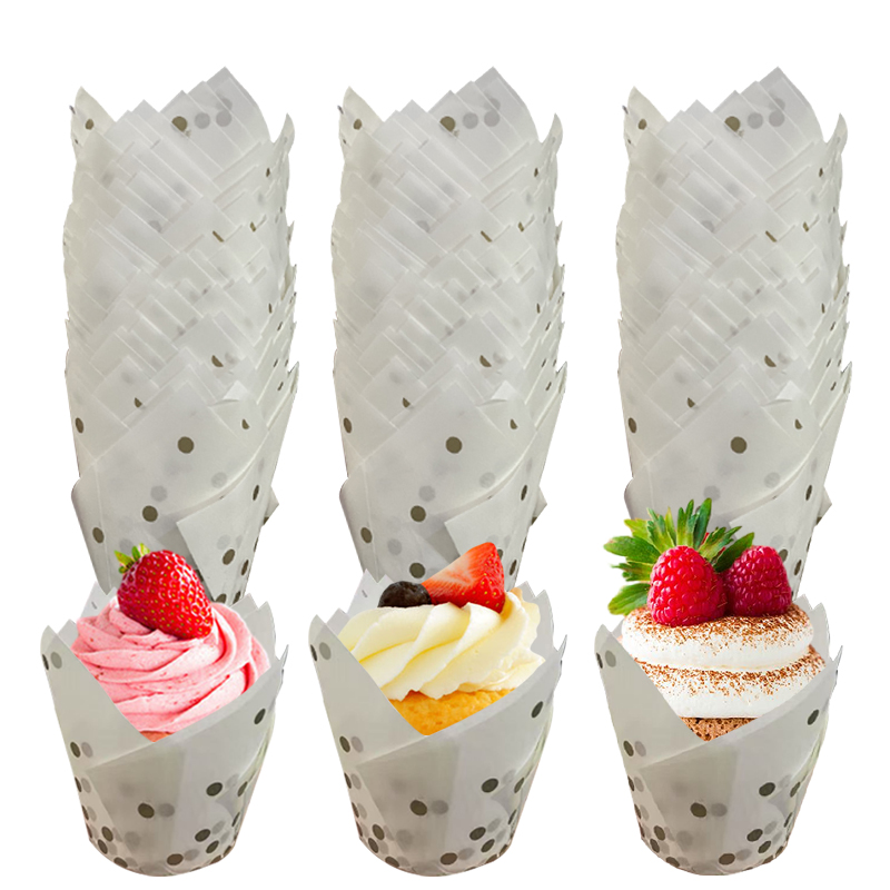 50個/100個 ゴールドドットチューリップケーキカップ、高 - Kitchen Paper For Baking のレビューと価格