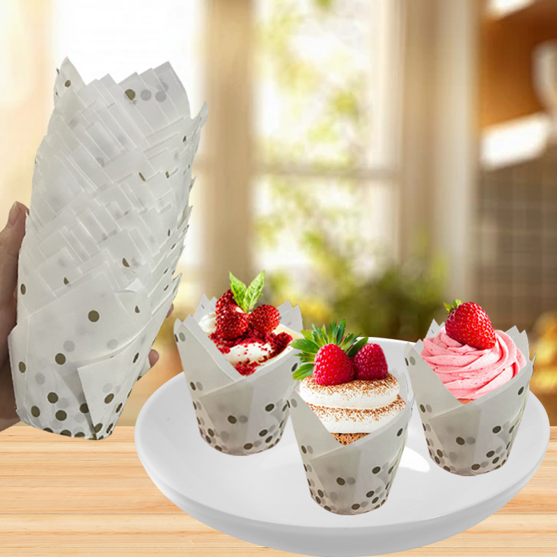 50個/100個 ゴールドドットチューリップケーキカップ、高 - Kitchen Paper For Baking のレビューと価格